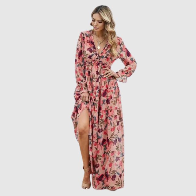 Maxi Robe en Chiffon à Motif Floral