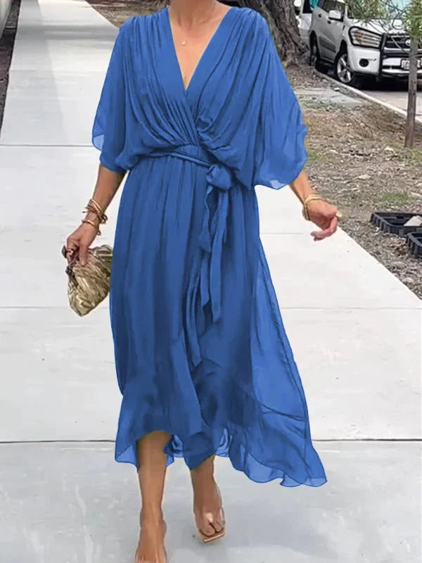 Robe Élégante en Chiffon avec Col en V