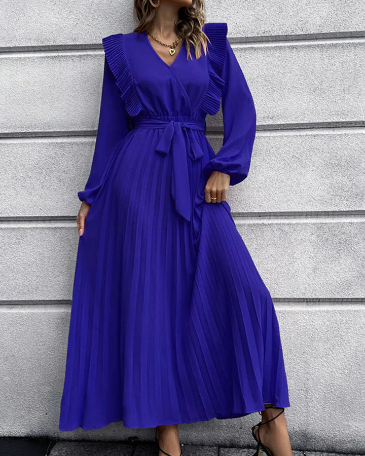 Maxi Robe Élégante Plissée à Col V - Parfaite pour Toutes les Occasions