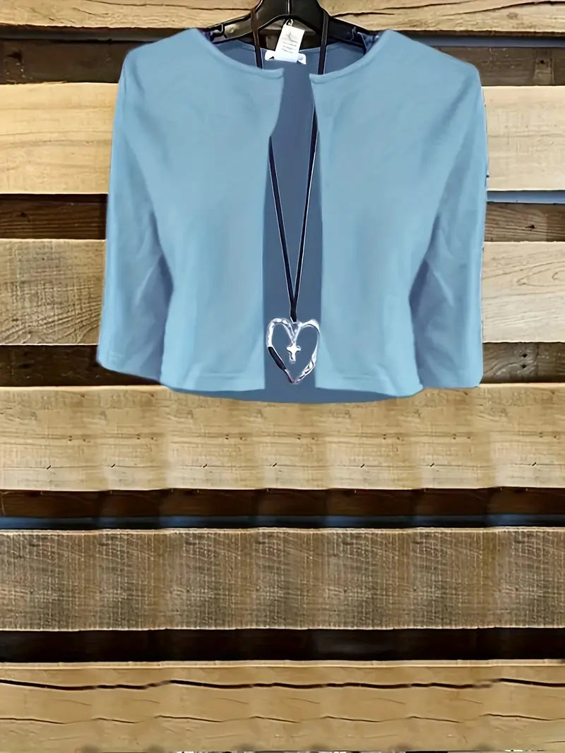 Ensemble Élégant de Robe Florale à Deux Pièces avec Top Court Uni et Col Rond