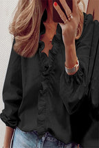 Blouse à Manches Longues avec Détails Froncés en V