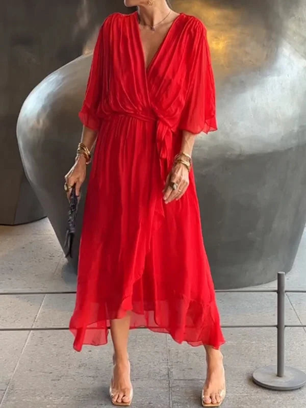 Robe Élégante en Chiffon avec Col en V