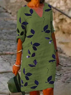 Robe Fleurie à Manches Mi-Longues pour Femmes