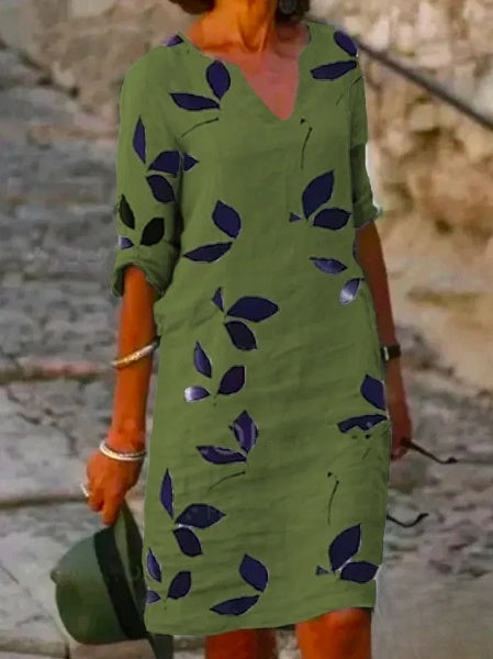 Robe Fleurie à Manches Mi-Longues pour Femmes