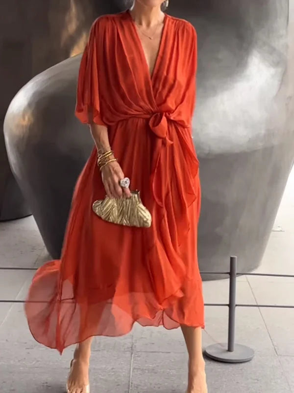 Robe Élégante en Chiffon avec Col en V