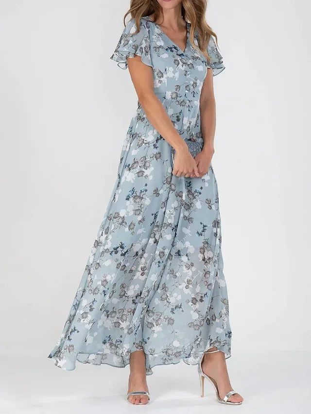 Robe Élégante en Chiffon à Motifs Floraux