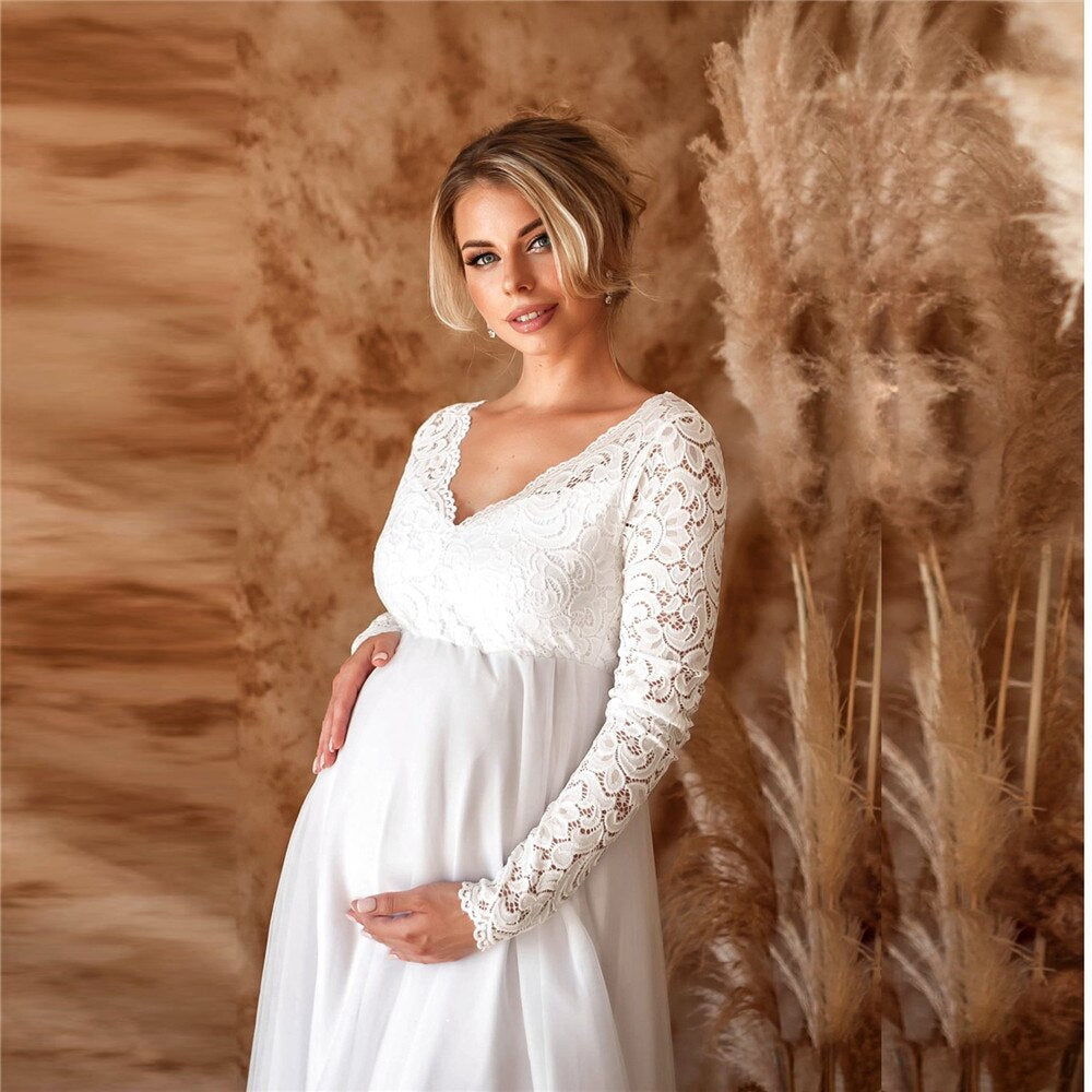 Robe Maxi Élégante en Dentelle pour Futures Mamans