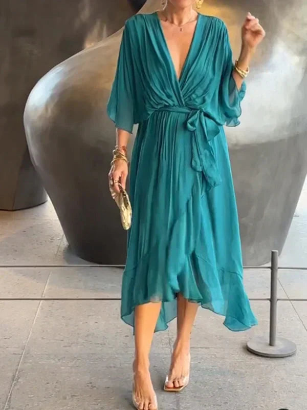 Robe Élégante en Chiffon avec Col en V