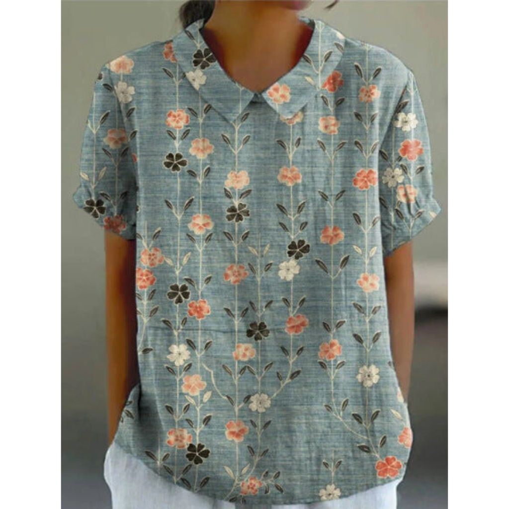Blouse en Coton à Motif Floral Champêtre