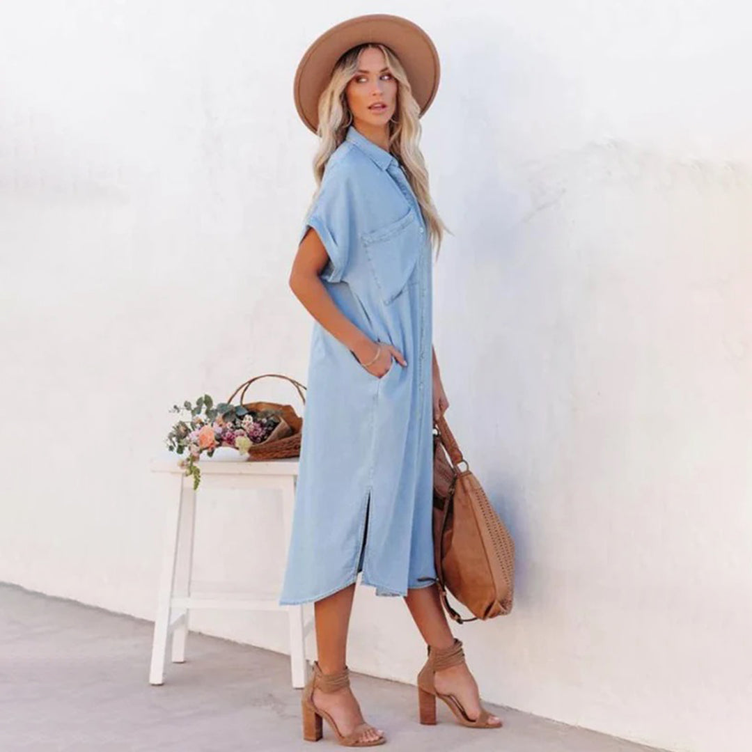 Robe en Denim Ayla à Manches Courtes