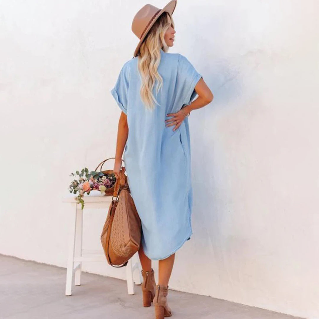 Robe en Denim Ayla à Manches Courtes