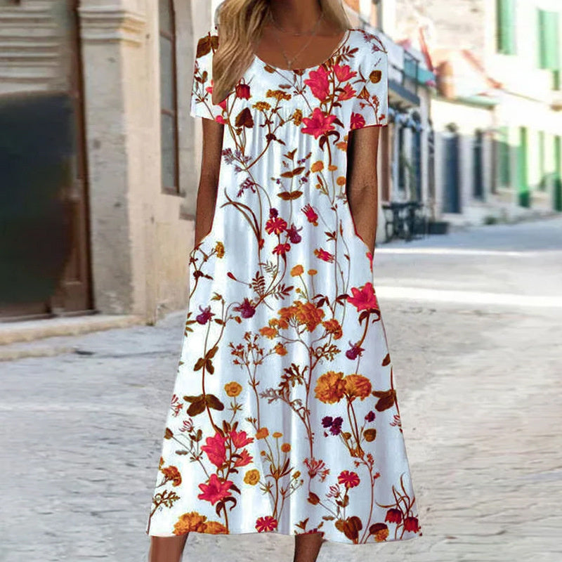 Robe Élégante à Motif Floral avec Effet Tummy Control