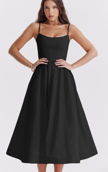 Robe Midi Chic avec Détails de Lacer au Dos