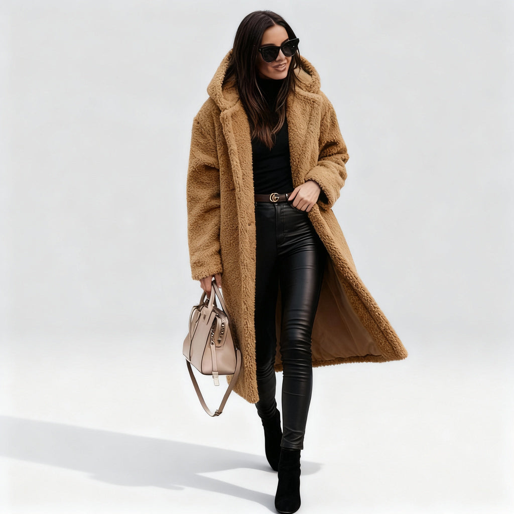 Chic Manteau Long en Fleece Peluche pour Femmes
