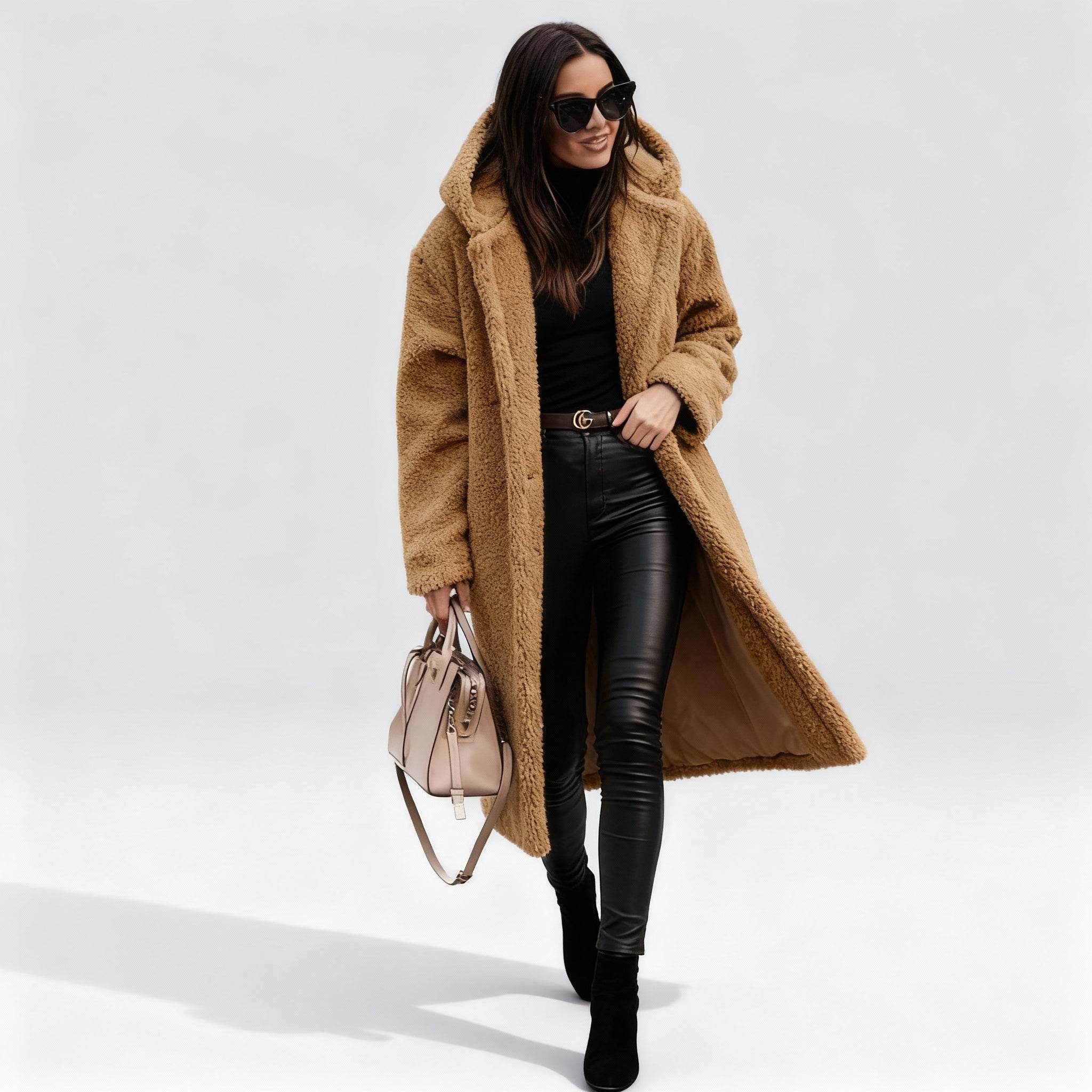 Chic Manteau Long en Fleece Peluche pour Femmes