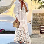 Maxi Robe en Dentelle avec Franges Style Boho Chic