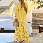 Maxi Robe en Dentelle avec Franges Style Boho Chic