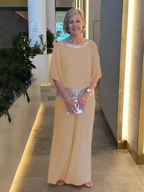 Ensemble de Soirée Chic : Top Brillant et Pantalons Palazzo