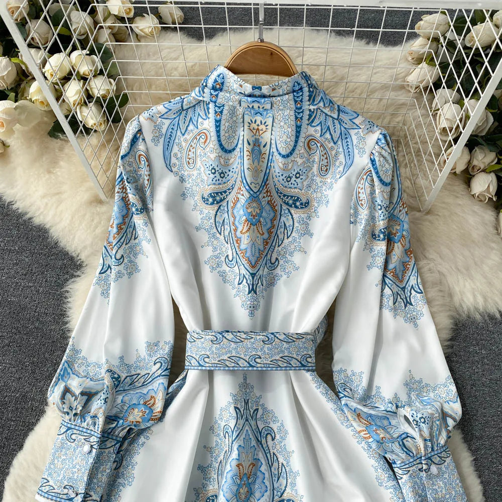 Robe A-Line à Motif Floral avec Ceinture