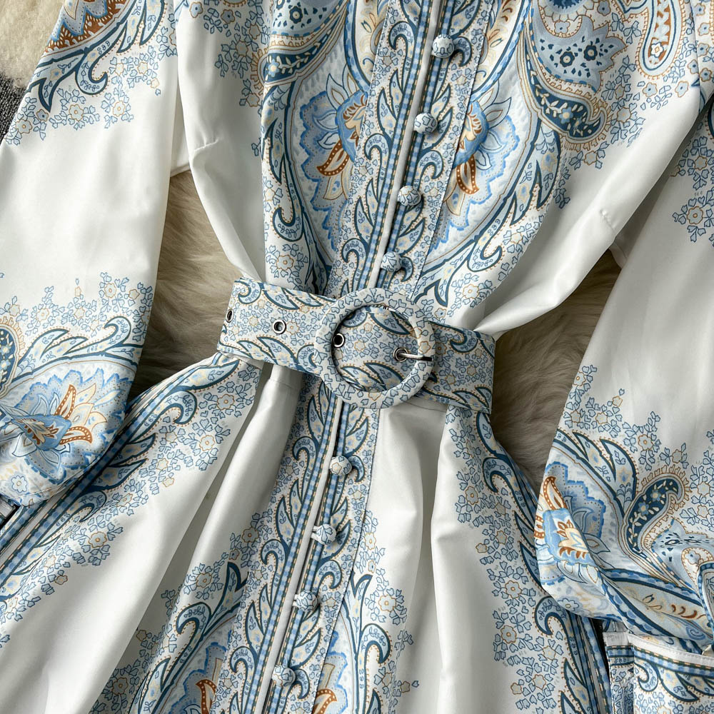 Robe A-Line à Motif Floral avec Ceinture