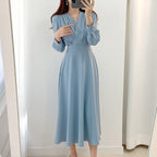 Robe Évasée Chic avec Décolleté en V et Manches Bouffantes