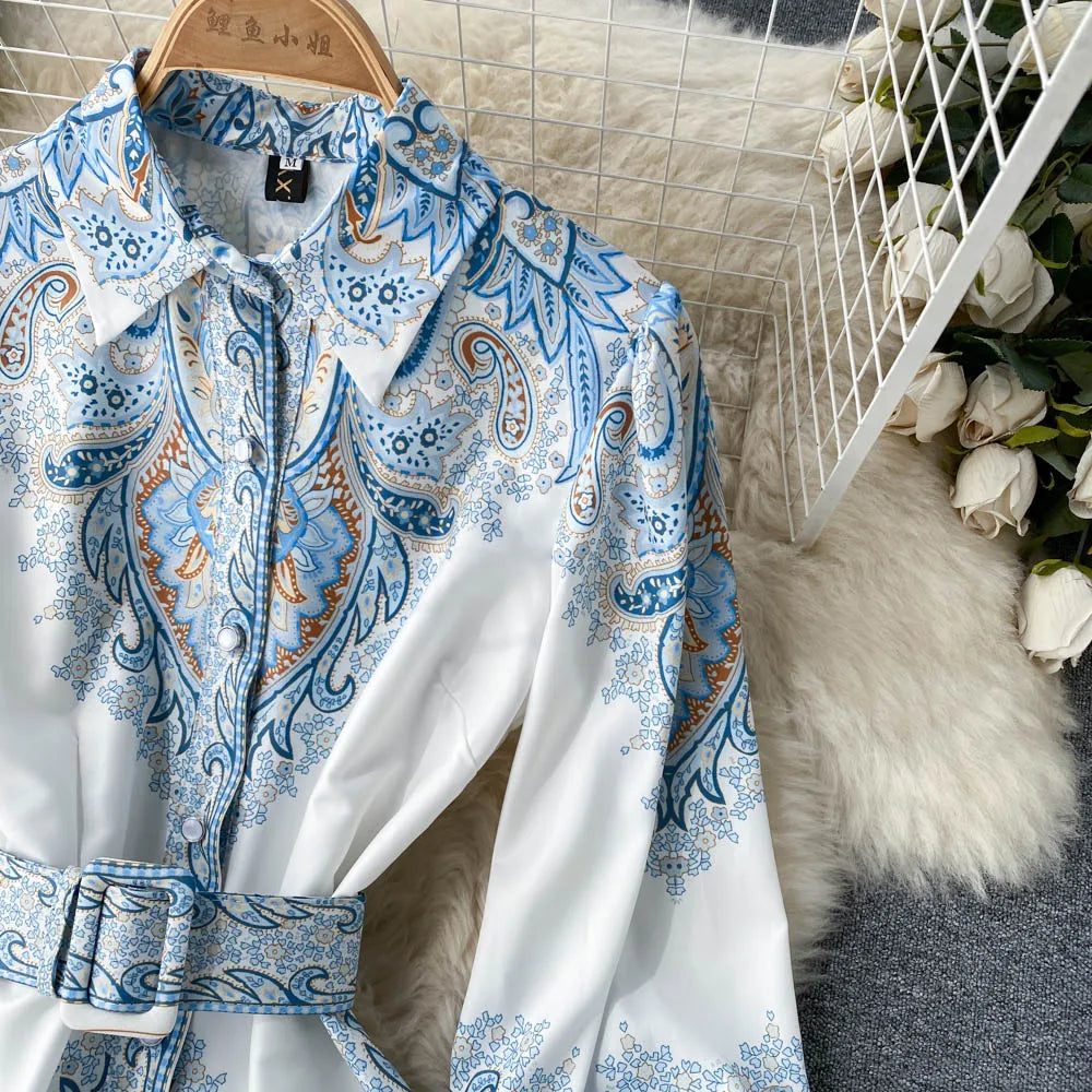 Robe A-Line à Motif Floral avec Ceinture