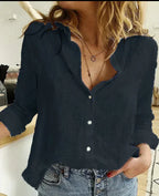 Chemisier Élégant en Coton à Manches Longues pour Femmes