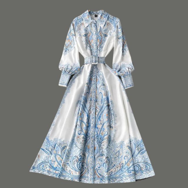 Robe A-Line à Motif Floral avec Ceinture