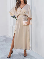 Robe Beige Enveloppante avec Ceinture