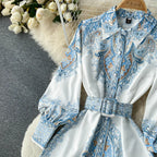 Robe A-Line à Motif Floral avec Ceinture