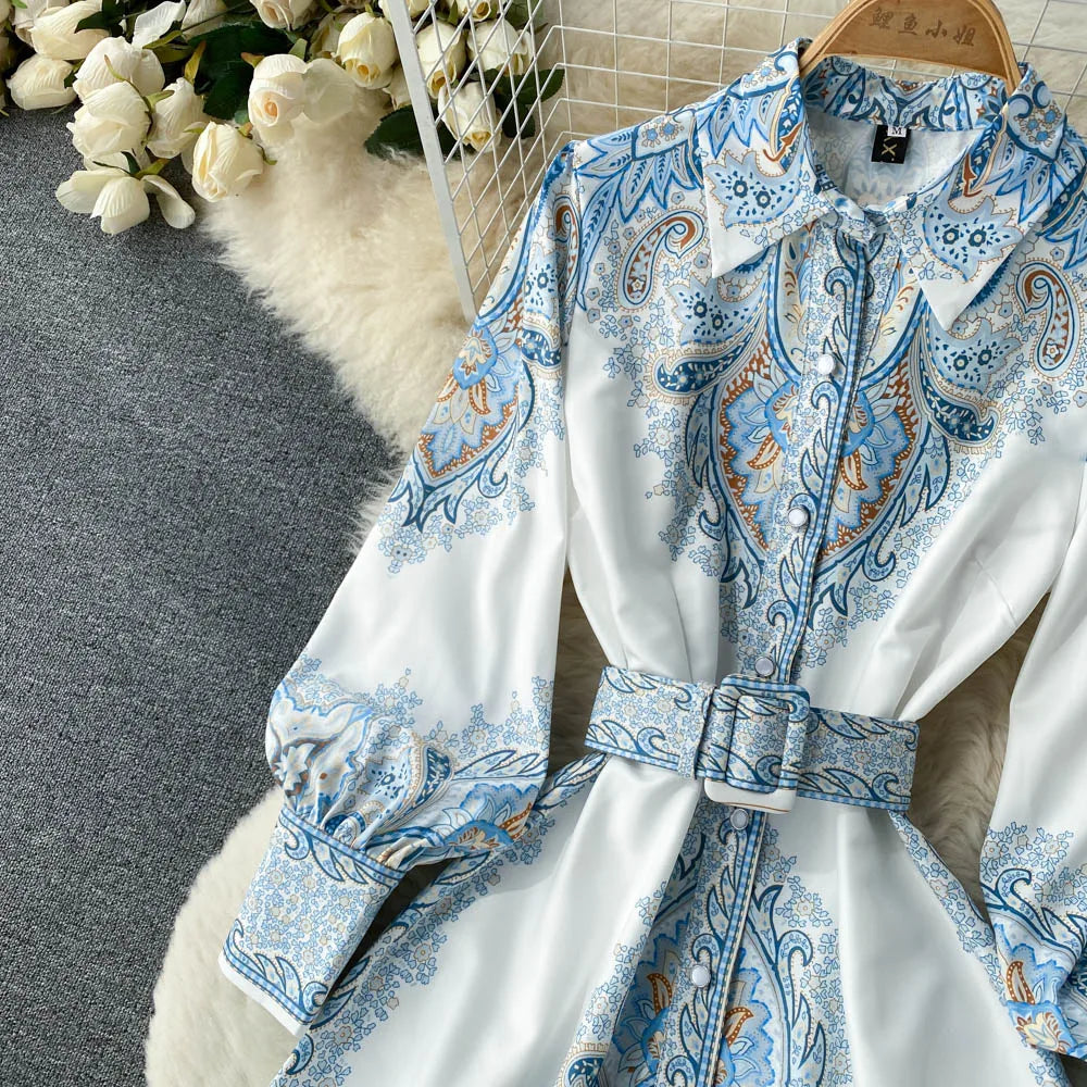 Robe A-Line à Motif Floral avec Ceinture