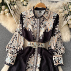 Robe A-Line à Motif Floral avec Ceinture