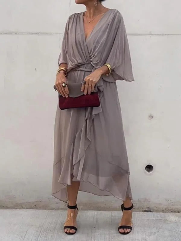 Robe Élégante en Chiffon avec Col en V