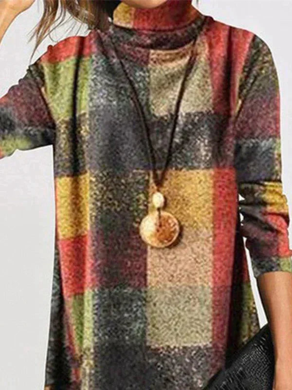 Robe Élégante à Carreaux avec Col Montant pour Femmes