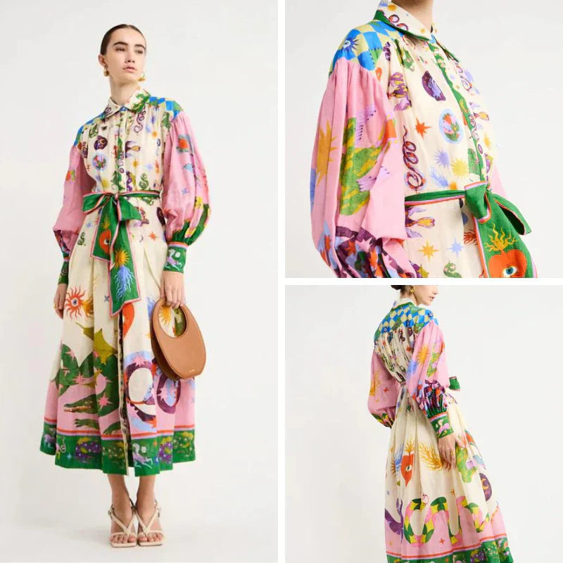 Robe Maxi Imprimée au Style Rétro