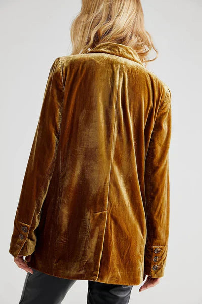 Élégant Blazer en Velours à Manches Longues avec Fermeture Boutonnée