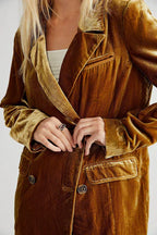 Élégant Blazer en Velours à Manches Longues avec Fermeture Boutonnée