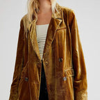 Élégant Blazer en Velours à Manches Longues avec Fermeture Boutonnée