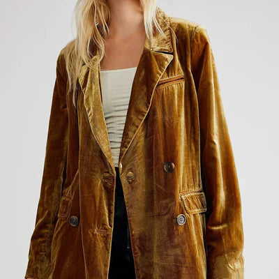 Élégant Blazer en Velours à Manches Longues avec Fermeture Boutonnée