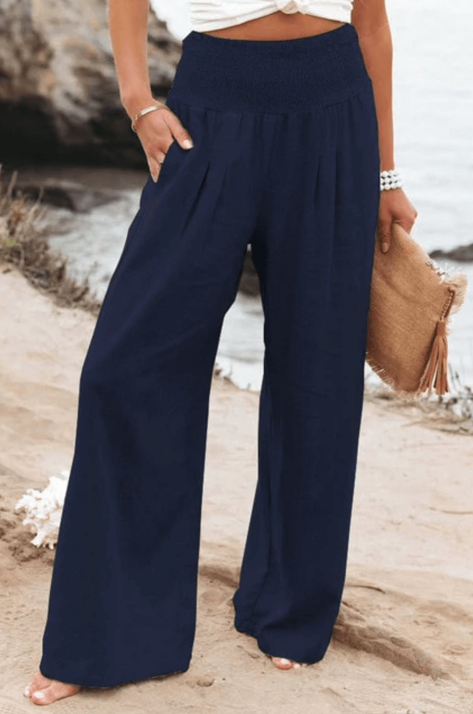Élégant Pantalon Palazzo Élastique pour Femme