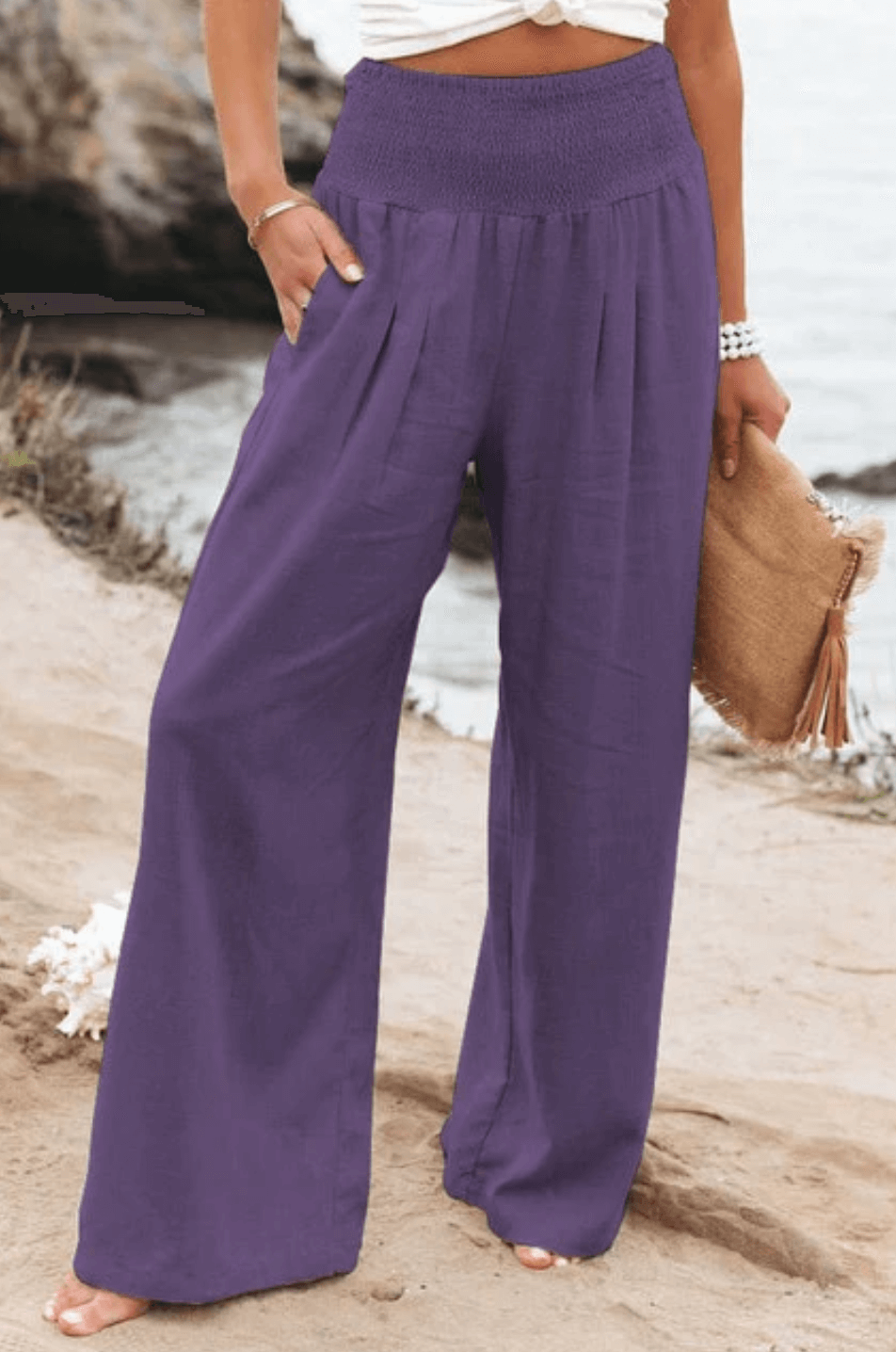 Élégant Pantalon Palazzo Élastique pour Femme